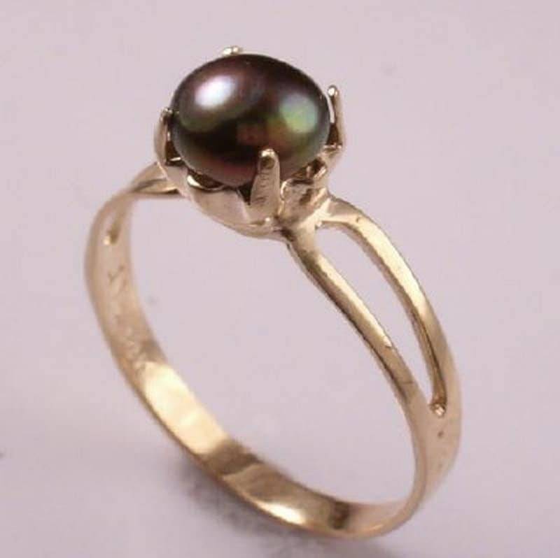 14K Gold Schwarze Perle Ring von AnzorJewelry