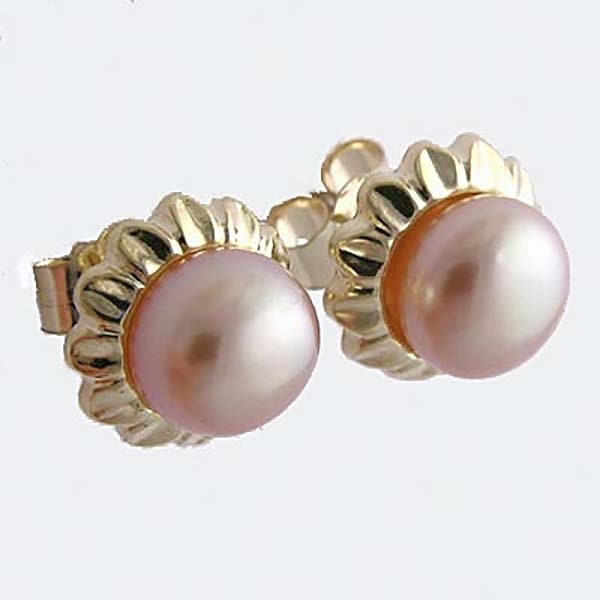 14K Gold Sonnenblume Lavendel Perlen Ohrringe E521 von AnzorJewelry