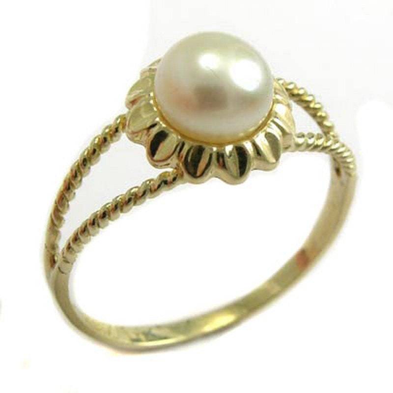 14K Gold Weiße Perle Sonnenblume Ring von AnzorJewelry