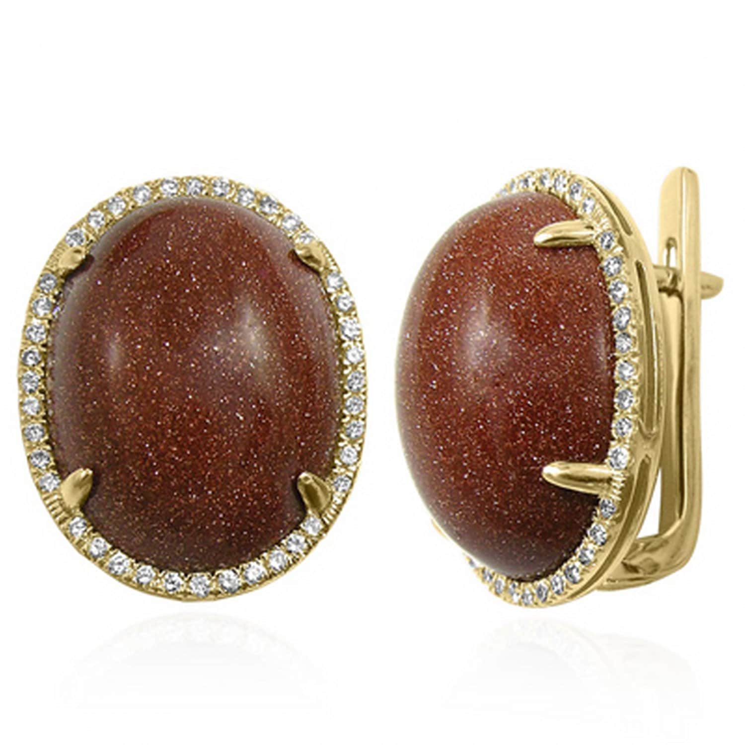 14K Solid Gelbgold Pave Einstellung Diamant Und Goldstein Ohrringe von AnzorJewelry