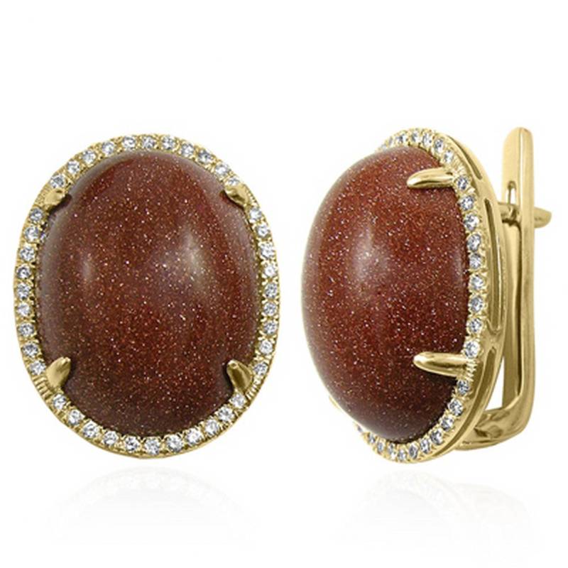 14K Solid Gelbgold Pave Einstellung Diamant Und Goldstein Ohrringe von AnzorJewelry