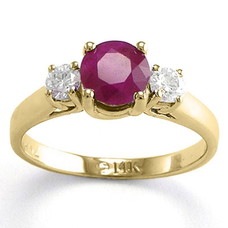 14K Massive Gelbgold Rubin Diamant Drei Stein Jubiläum Ring 1.20Ct von AnzorJewelry