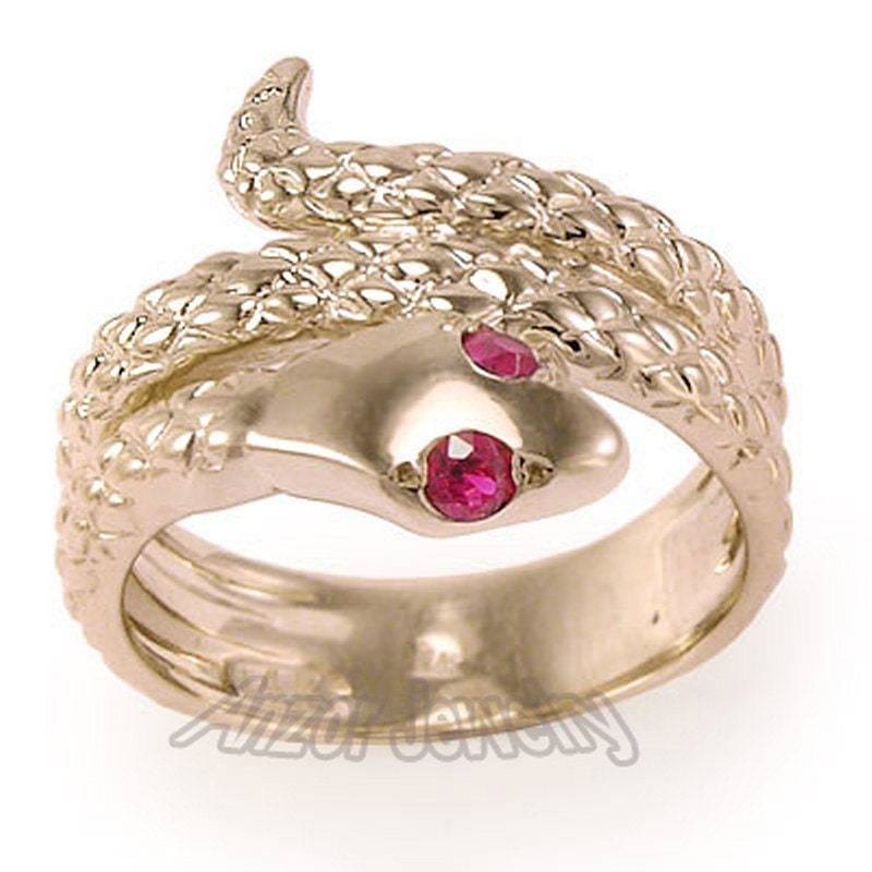 14K Massive Rose Gold Schlange Rubin Auge Ring 14K Massive Rose Gold Schlange Rubin Auge Ring von AnzorJewelry