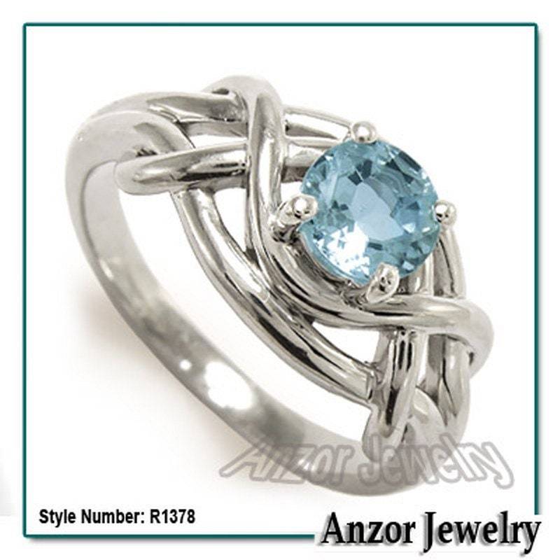 14K Massiver Weißgold Echter Aquamarin Ring von AnzorJewelry