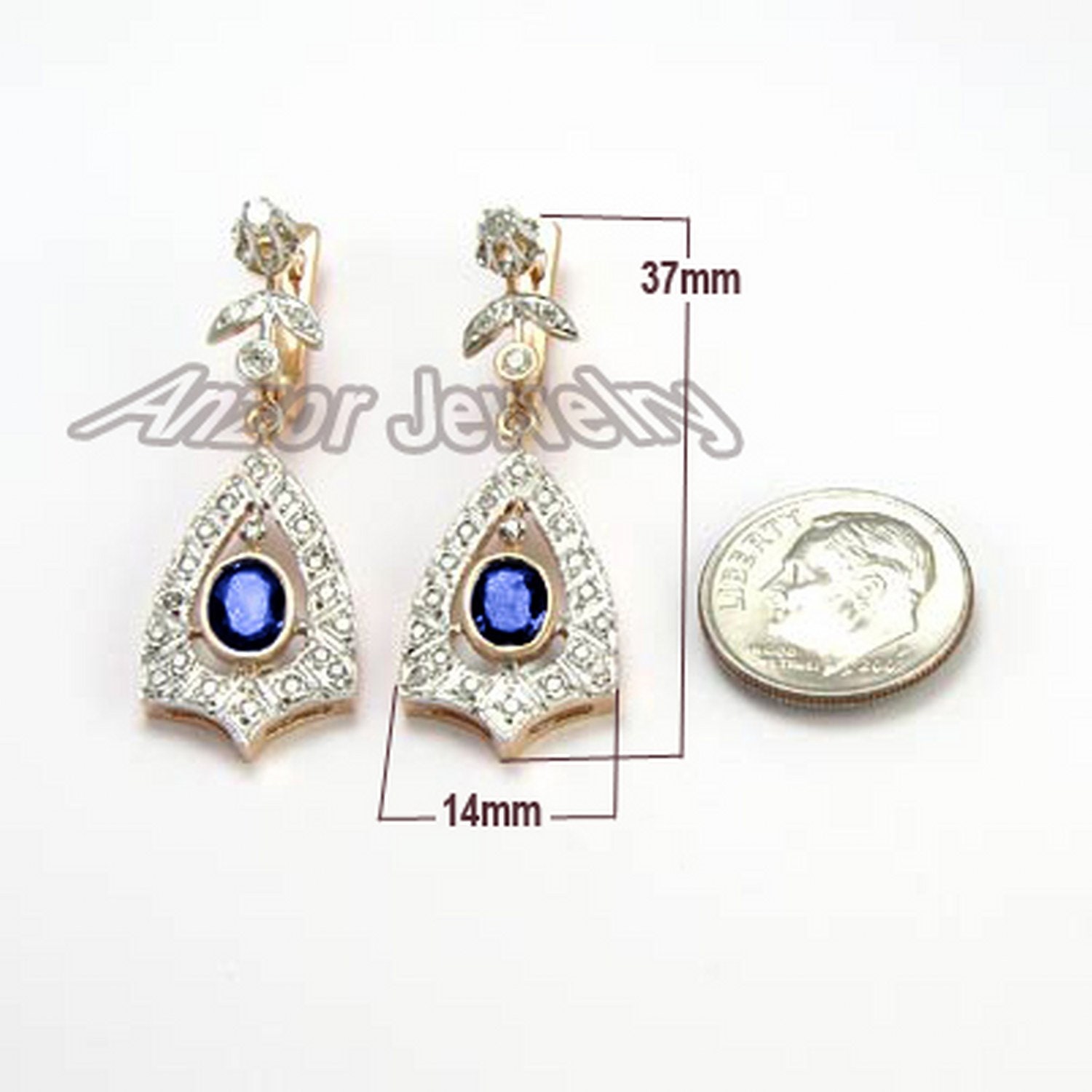 14K Rose Gold Diamant Saphir Tropfen Ohrringe #e1059 von AnzorJewelry