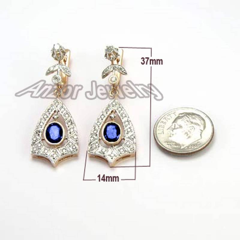 14K Rose Gold Diamant Saphir Tropfen Ohrringe #e1059 von AnzorJewelry