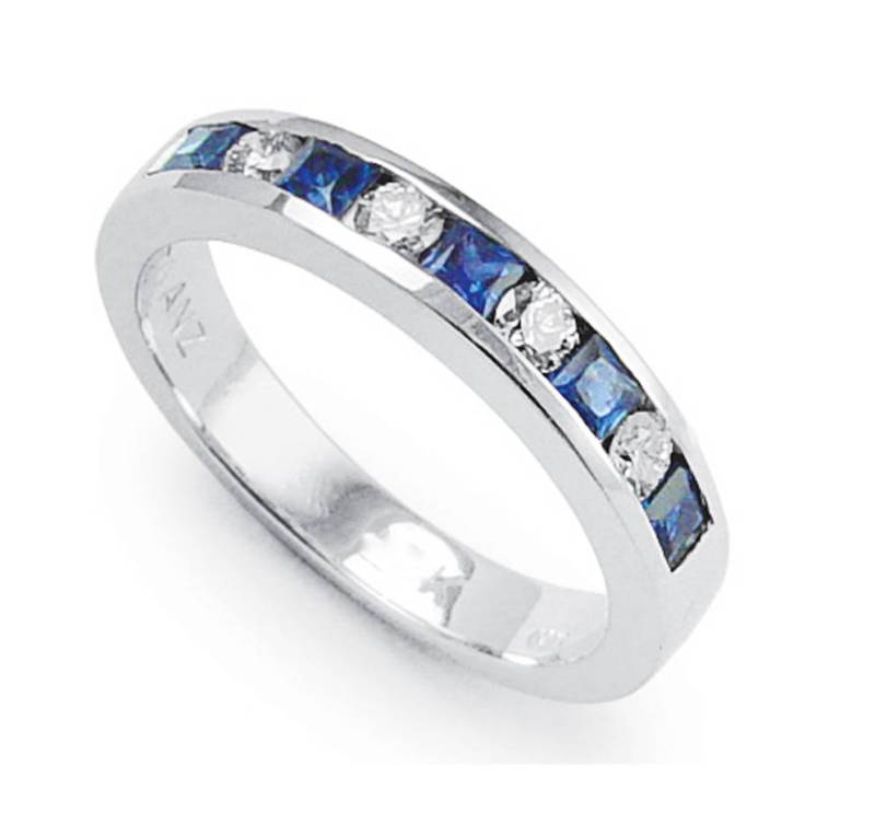 14K Weißgold Band Diamant Saphir Ring #r1009 von AnzorJewelry