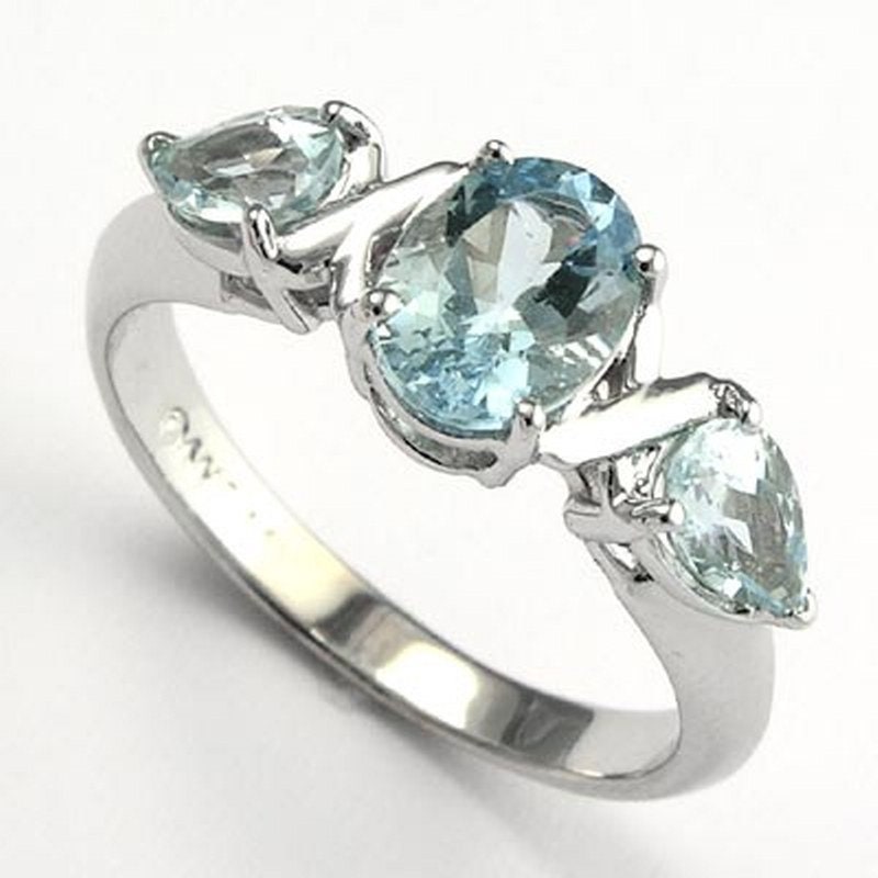 14K White Gold Aquamarin Mutter Klingeln 2, 20 Ct.t.w von AnzorJewelry