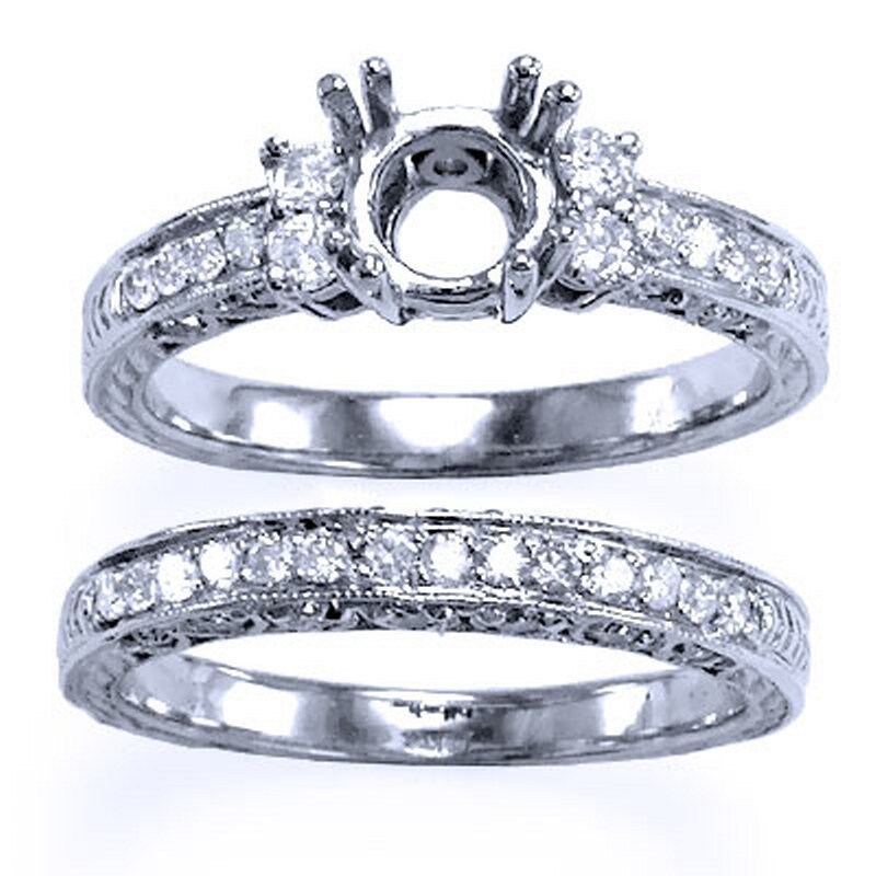 18 K Weißgold Diamant Verlobungsring Hochzeit Band Braut Set von AnzorJewelry