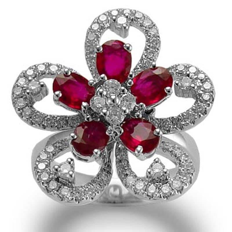 18 K Weißgold Natürlichen Diamant & Rubin Blumenring 18 K Weißgold Natürlichen Diamant & Rubin Blumenring von AnzorJewelry