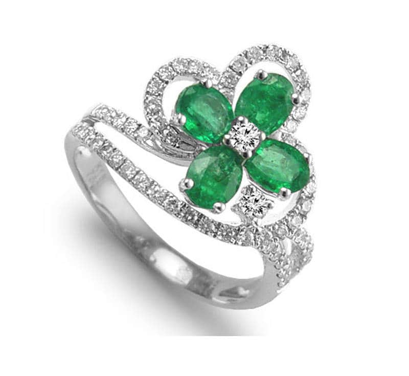 18 K Weißgold Natürlicher Diamant Und Smaragd Blume Ring R969 von AnzorJewelry