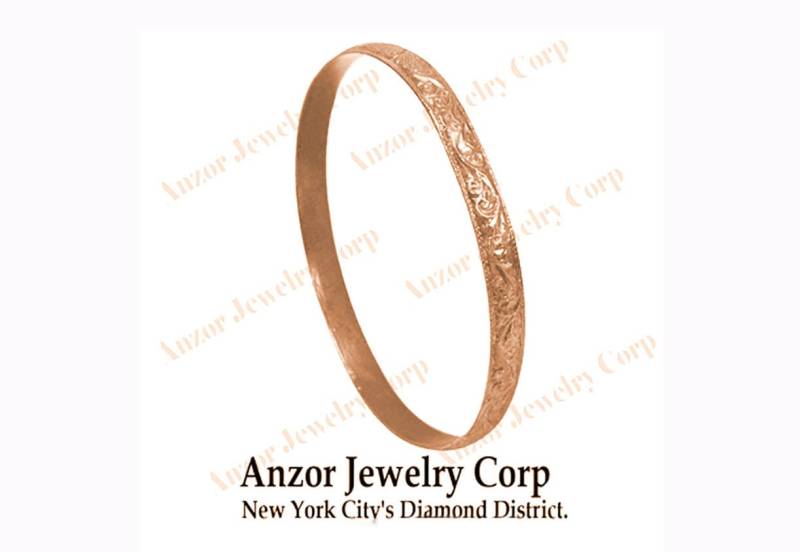 18K Rose Gold Breiter Gravierter Slip-On-Blattmuster-Armreif #b218 von AnzorJewelry