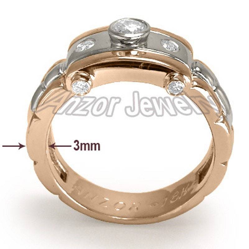 18K Solid Zweifarbiger Goldring Mit Diamantbesatz von AnzorJewelry