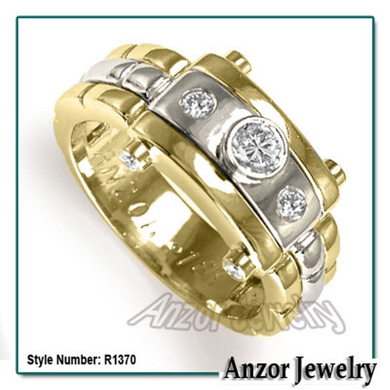 18K Solid Zweifarbiger Goldring Mit Diamantbesatz von AnzorJewelry