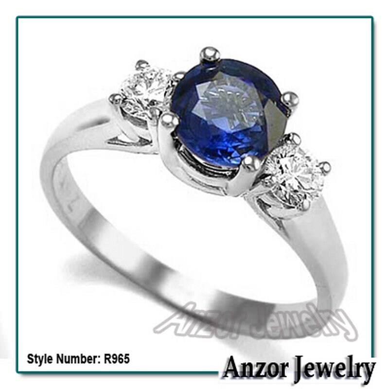 950 Platin Echte Ceylon Saphir Diamant Drei Stein Ring von AnzorJewelry