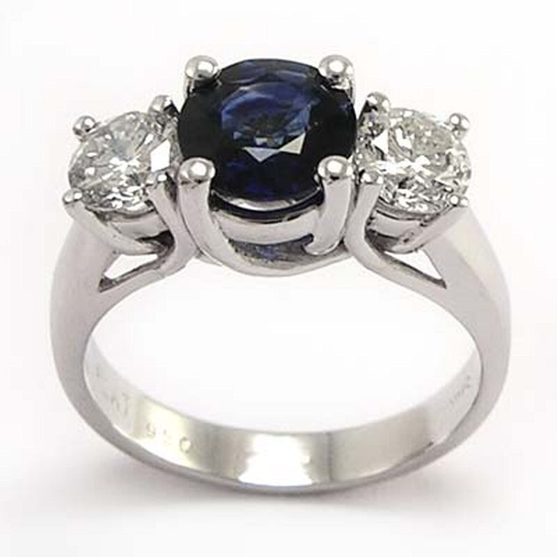 950 Platin Jahrestag Diamant Saphir 3-stein-Ring von AnzorJewelry