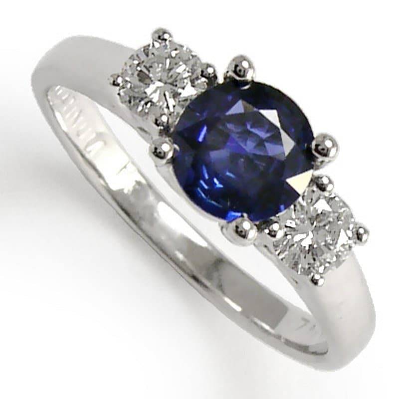 950 Platin Saphir Diamant Drei-stein-Ring von AnzorJewelry