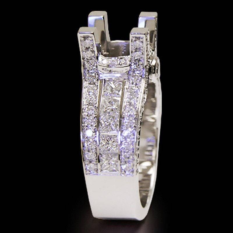 Breite Semi Mount Diamant Verlobungsring Pave Einstellung 14 K Solide Weißes Gold von AnzorJewelry