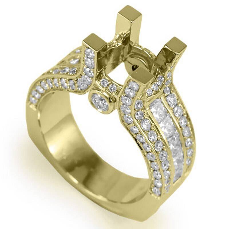 Breite Semi Mount Diamant Verlobungsring Pflaster Einstellung 18 K Solid Yellow Gold von AnzorJewelry