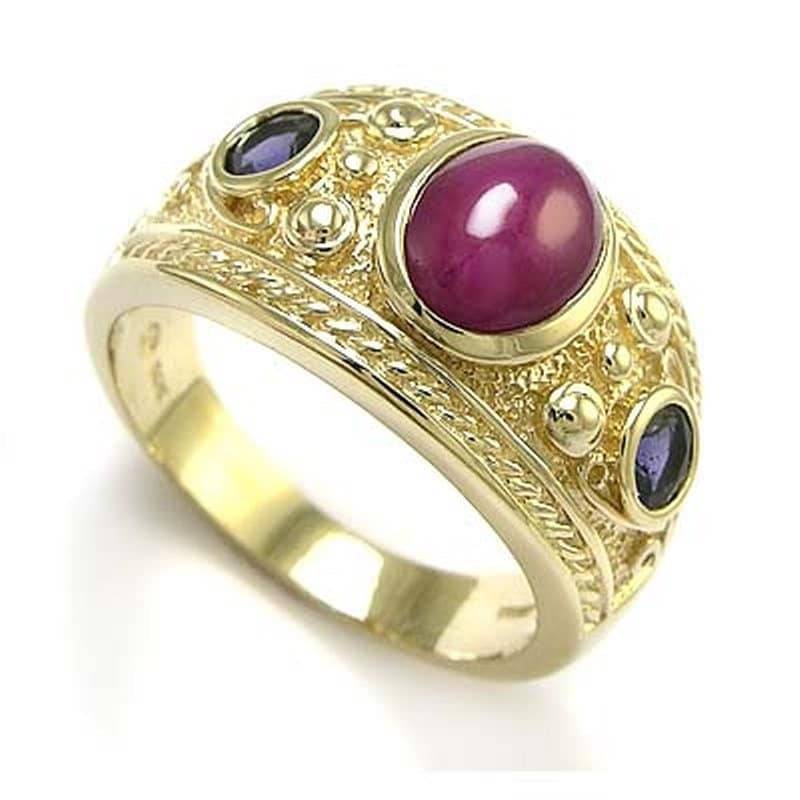 Herren 14K Gold Drei-stein Rubin Saphir Ring 2, 20Ctw von AnzorJewelry