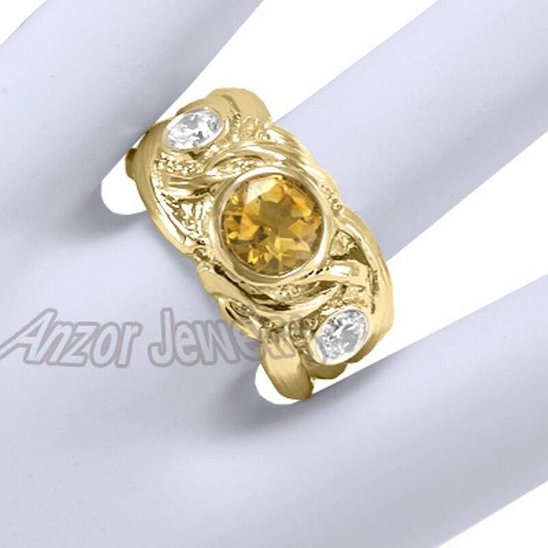 Herren 14K Massives Gelbgold Echter Diamant Und Citrin Ring von AnzorJewelry