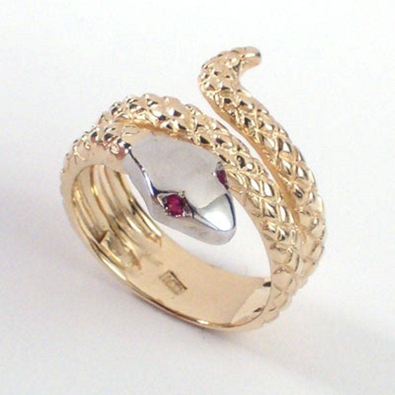 Mann Oder Frau 14 K Gold Rubin Auge Schlange Ring Mann Oder Frau 14 K Gold Rubin Auge Schlange Ring von AnzorJewelry