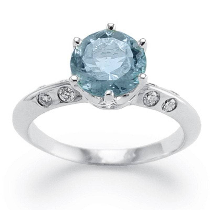 Six-Prong Messer Rand Aquamarin Und Diamant-Ring 14K von AnzorJewelry
