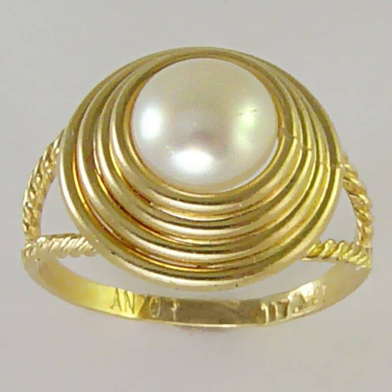 Weißer Perlen Liebe Knoten Ring 10K Gelbgold Gold von AnzorJewelry