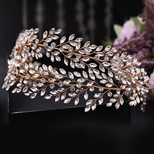 Brautkrone Stirn Hochzeit Kopfschmuck Brautkrone und Tiara Kristall Braut Kopfschmuck Strass Kopfschmuck Braut Haarschmuck Kopfschmuck Tiara für Frauen (H308g) von AoBloom