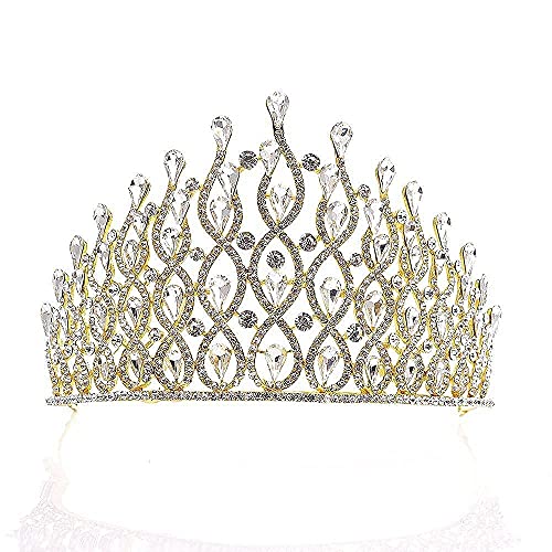 Haarschmuck, Haarschmuck für Frauen, luxuriös, mehrschichtig, Tropfenform, königlicher König, Hochzeitskrone, Braut-Tiaras, Haarschmuck, Kristall-Diadem, Abschlussball, Party, Festzug, Zubehör (Gold, von AoBloom