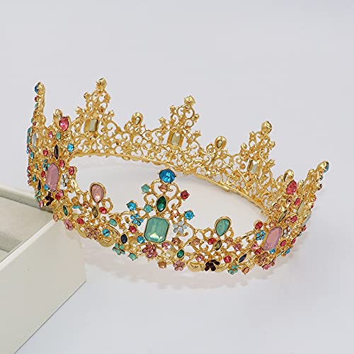 Haarschmuck, Kronen-Diademe für Damen, Barock-Königskrone, bunter Gelee-Kristall, Strassstein, Hochzeits-Tiara für Damen, Kostüm, Braut-Haarschmuck (Gold, bunt) von AoBloom