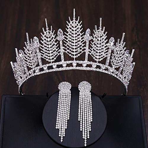 Haarschmuck, Kronen-Diademe für Damen, barock, silberfarben, Kristall, Braut-Tiaras, Krone mit Ohrringen, Strass, Festzug, Diadem, Hochzeit, Haarschmuck (Stil B Silber) von AoBloom