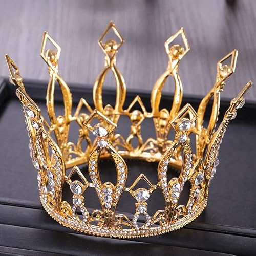 Haarschmuck, Kronen-Diademe für Damen, goldfarben, rund, Kristall, Hochzeit, Tiara, Krone für Braut, Kopfschmuck, Diadem, Abschlussball, Haarschmuck, Hochzeit, Haarschmuck (Gold) von AoBloom