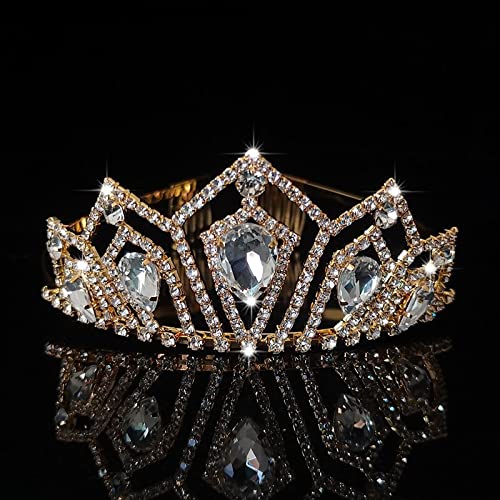 Haarschmuck, Kronen-Diademe für Frauen, Prinzessinnen-Kristall-Tiaras und Kronen, Strass-Kristall-Kronen-Stirnband-Tiaras, Braut- und Hochzeit-Haarschmuck, Haarschmuck (508 Gold, Weiß) von AoBloom