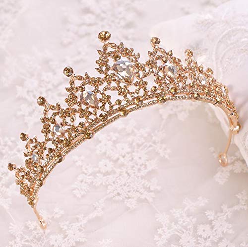 Haarschmuck, Kronen-Diademe für Frauen, blaues Gold, Kristall, Braut-Tiaras, Bräute, Herz-Tropfen-Haarbänder, Kronen, Hochzeit, Haarschmuck, Abschlussball, Schmuck, Geschenke (Gold) von AoBloom