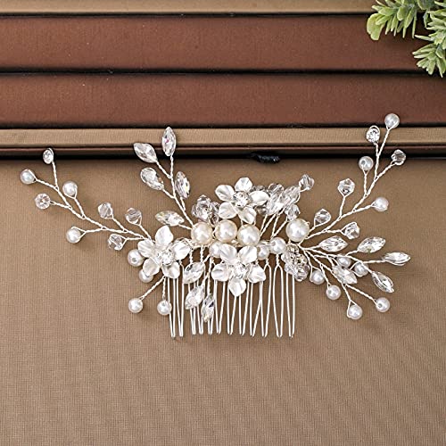 Haarschmuck, Kronen-Diademe für Frauen, silberfarben, Perlenkristall, Hochzeit, Haarkämme, Haarschmuck für Braut, Blumen-Kopfschmuck, Frauen, Braut-Haarschmuck, Schmuck (antikfarbenes Kupfer plattier von AoBloom