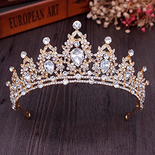 Haarschmuck, Kronen-Tiaras für Frauen, Barock-Kristall, Braut-Kronen-Tiaras, Gold-Diadem-Tiaras für Frauen, Braut, Hochzeit, Haarschmuck (antik vergoldet) von AoBloom