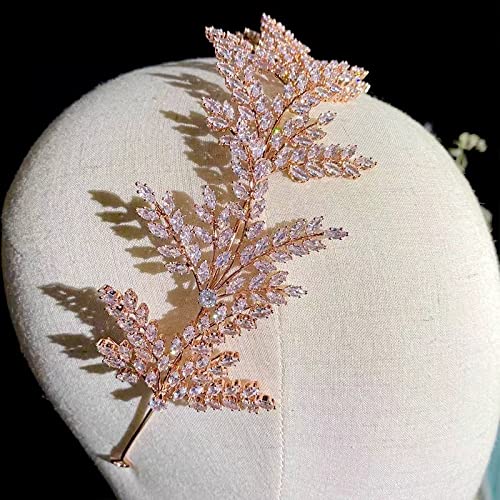 Haarschmuck, Kronen-Tiaras für Frauen, Braut-Stirnband, Kristallblatt-Haarband, Braut-Kronen-Tiaras, Haarschmuck Hochzeit, Hochzeitsaccessoires (Farbe: Roségold) von AoBloom