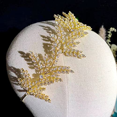 Haarschmuck, Kronen-Tiaras für Frauen, Braut-Stirnband, Kristallblatt-Haarband, Braut-Kronen-Tiaras, Haarschmuck Hochzeit, Hochzeitsaccessoires (Gold) von AoBloom