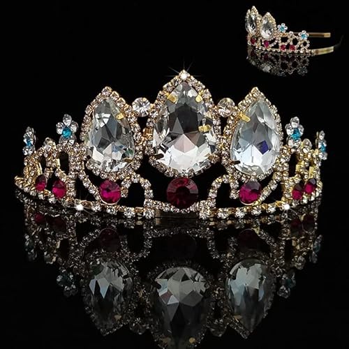 Haarschmuck, Kronen-Tiaras für Frauen, Hochzeitskrone für die Braut, Kopfschmuck, Barock-Tiaras und Kronen, Prinzessin-Tiara, Kristall-Strass-Stirnband, Haarschmuck (Lgl010 Goldweiß) von AoBloom