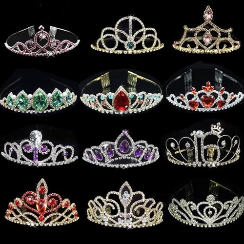 Haarschmuck, Kronen-Tiaras für Frauen, Kristall-Braut-Diademe und Kronen, Prinzessin, Gold-Tiara, Strass, Hochzeit, Haarschmuck, Geburtstag, Abschlussball, Haarschmuck (Chrome12) von AoBloom