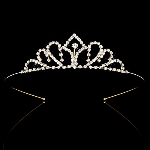 Haarschmuck, Kronen-Tiaras für Frauen, Mädchen, Kinder, Kronprinzessin, Kristall-Tiaras, Hochzeit, Strass-Stirnband, Abschlussball, Geschenk, Haar (J012 Gold) von AoBloom