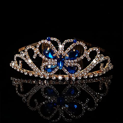 Haarschmuck, Kronen-Tiaras für Frauen, Prinzessinnen-Kristall-Tiaras und Kronen, Strass-Kristall-Kronen-Stirnband-Tiaras, Braut- und Hochzeit-Haarschmuck, Haarschmuck (507 Gold, Blau) von AoBloom