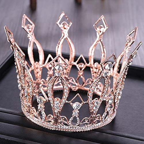 Haarschmuck, Kronen-Tiaras für Frauen, goldene runde Kristall-Hochzeits-Tiara, Krone für Braut-Kopfschmuck, Diadem, Abschlussball, Haarschmuck, Hochzeits-Haar-Accessoires (Farbe: Roségold) von AoBloom