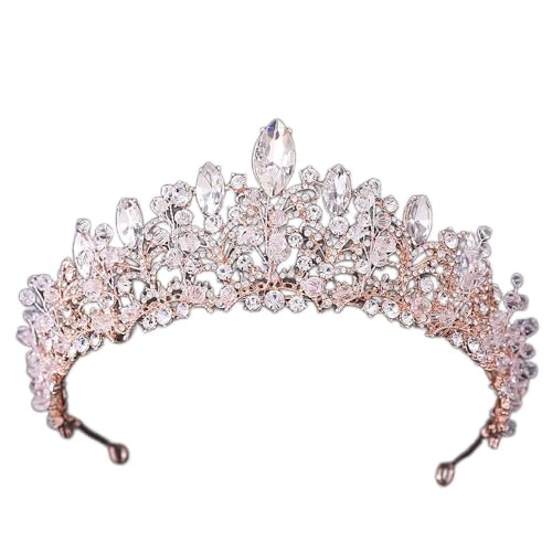 Haarschmuck, Kronen-Tiaras für Frauen, handgefertigt, goldene Kristallperlen, Braut-Tiaras, Krone, großer Strassstein, Festzug, Diadem, Stirnband, Hochzeit, Haarschmuck (Gold) von AoBloom