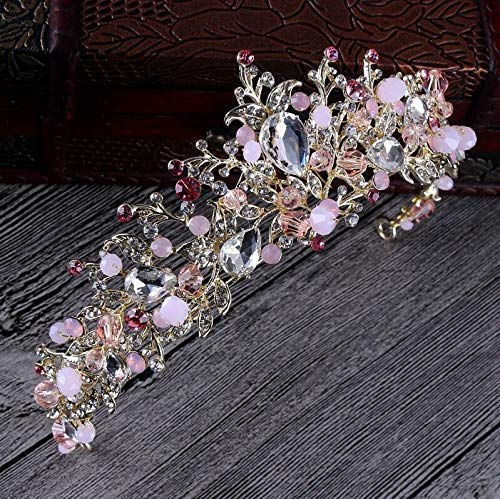 Haarschmuck, Kronen-Tiaras für Frauen, rosa Gold, Perlen-Brautkronen, handgefertigte Tiara, Braut-Stirnband, Kristall, Hochzeit, Diadem, Krone, Hochzeits-Haarschmuck (rosa Krone) von AoBloom