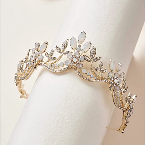 Haarschmuck Krone Tiaras für Frauen Kristall Tiara Brautkrone Hochzeit Kopfschmuck Braut Haarschmuck für Frauen (Goldfarbe) von AoBloom