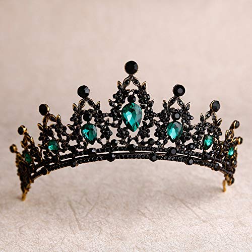 Haarschmuck Krone Tiaras für Frauen Schwarz Kristall Krone Tiara Bräute Hochzeit Schmuck Haarschmuck (Goldfarbe) von AoBloom