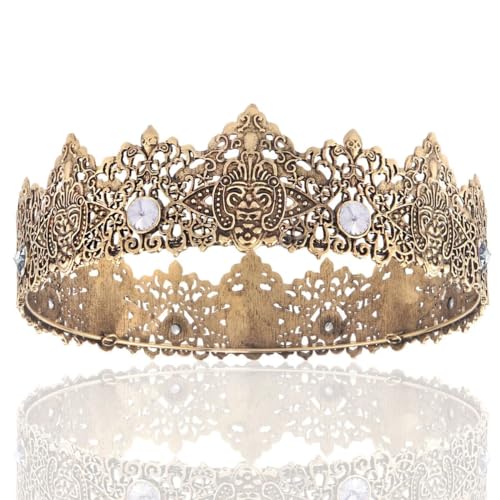 Haarschmuck Kronen-Diademe für Damen, 18 cm, königlicher König, runde schwarze Tiaras, Herren, roter Strassstein, große mittelalterliche Kronen, Jungen, Hexenwettbewerb, Diadem, Kostüm, europäische K von AoBloom