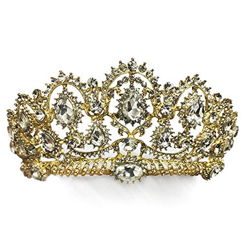 Haarschmuck Kronen-Diademe für Frauen, europäische Tropfen-Diademe, grün, rot, Kristall-Diademe, Vintage-Gold, Strass, Festzugskronen mit Kamm, Barock-Hochzeits-Haarschmuck (Gold ohne Kamm) von AoBloom